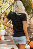Black Halloween Ghost Pumpkin Print Crew Neck T Shirt - Aaria Tees Aaria Tees