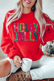 Red Heat Transfer HOLLY JOLLY Printing Christmas Pullover Sweatshirt - Aaria Tees Aaria Tees