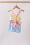 Yellow & blue ruffle bow bubble - Aaria Tees Aaria Tees
