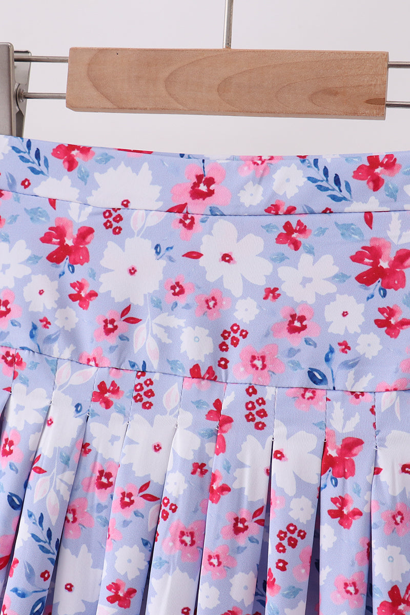 Blue floral print skorts - Aaria Tees Aaria Tees