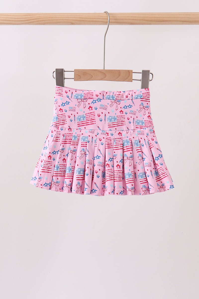 Pink flag star print skorts - Aaria Tees