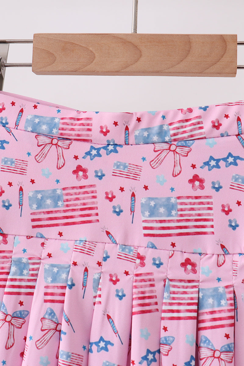 Pink flag star print skorts - Aaria Tees Aaria Tees