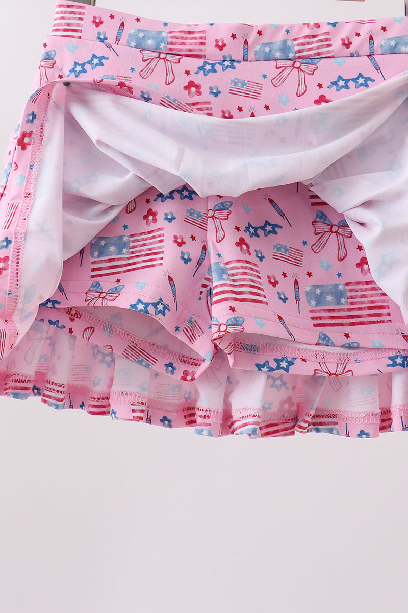 Pink flag star print skorts - Aaria Tees Aaria Tees