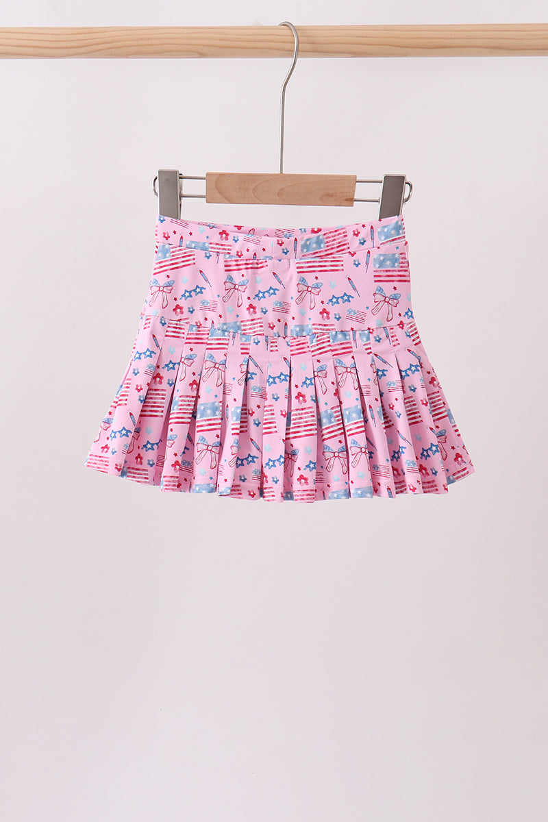 Pink flag star print skorts - Aaria Tees Aaria Tees