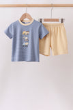 Blue stripe truck embroidery shorts set - Aaria Tees Aaria Tees