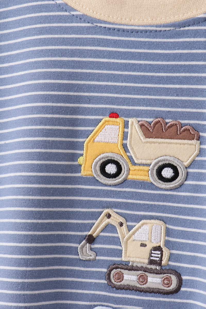 Blue stripe truck embroidery shorts set - Aaria Tees Aaria Tees