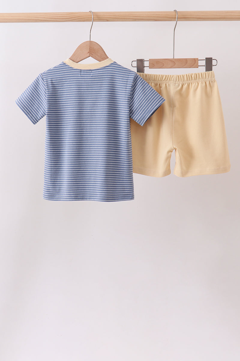 Blue stripe truck embroidery shorts set - Aaria Tees Aaria Tees