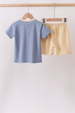 Blue stripe truck embroidery shorts set - Aaria Tees Aaria Tees