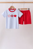 Red apple embroidery shorts set - Aaria Tees Aaria Tees