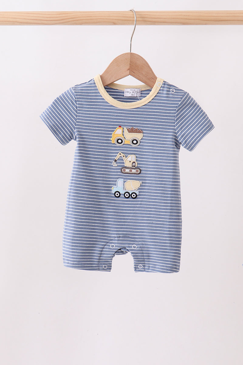 Blue stripe truck embroidery romper - Aaria Tees Aaria Tees