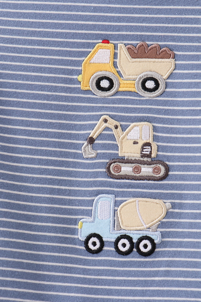 Blue stripe truck embroidery romper - Aaria Tees Aaria Tees
