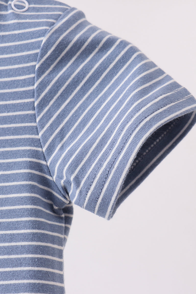 Blue stripe truck embroidery romper - Aaria Tees Aaria Tees