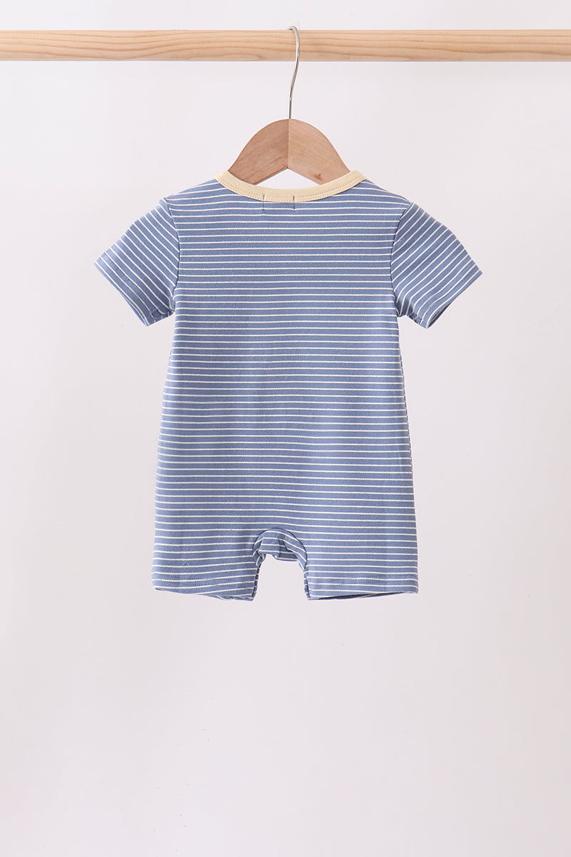 Blue stripe truck embroidery romper - Aaria Tees Aaria Tees