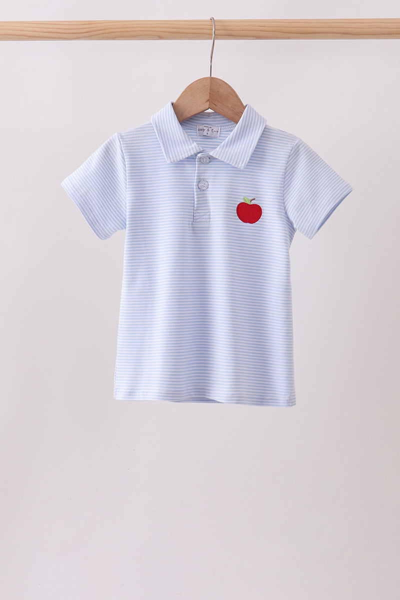 Blue stripe apple embroidery shirt - Aaria Tees Aaria Tees