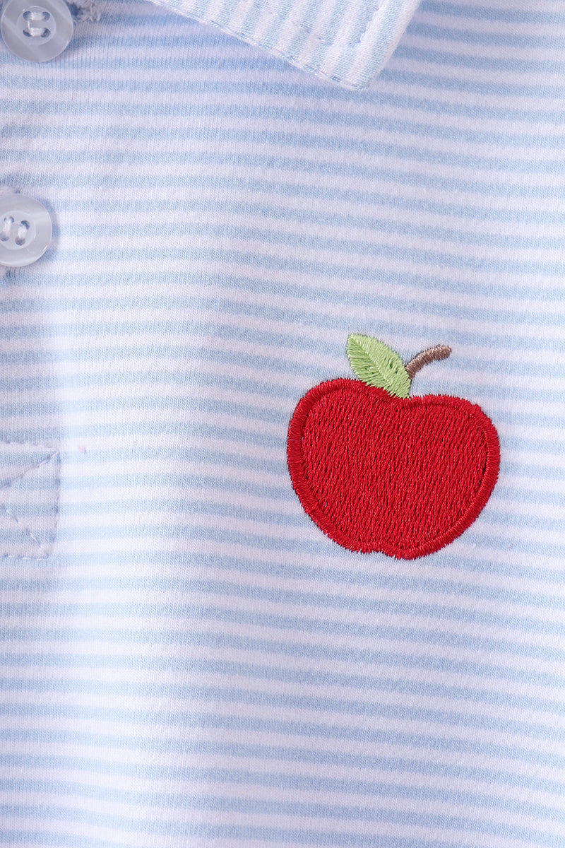 Blue stripe apple embroidery shirt - Aaria Tees Aaria Tees