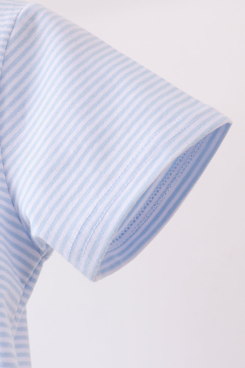 Blue stripe apple embroidery shirt - Aaria Tees Aaria Tees