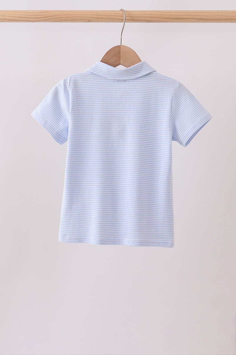 Blue stripe apple embroidery shirt - Aaria Tees Aaria Tees