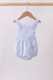 Blue stripe seersucker lemon embroidery ruffle bubble - Aaria Tees Aaria Tees