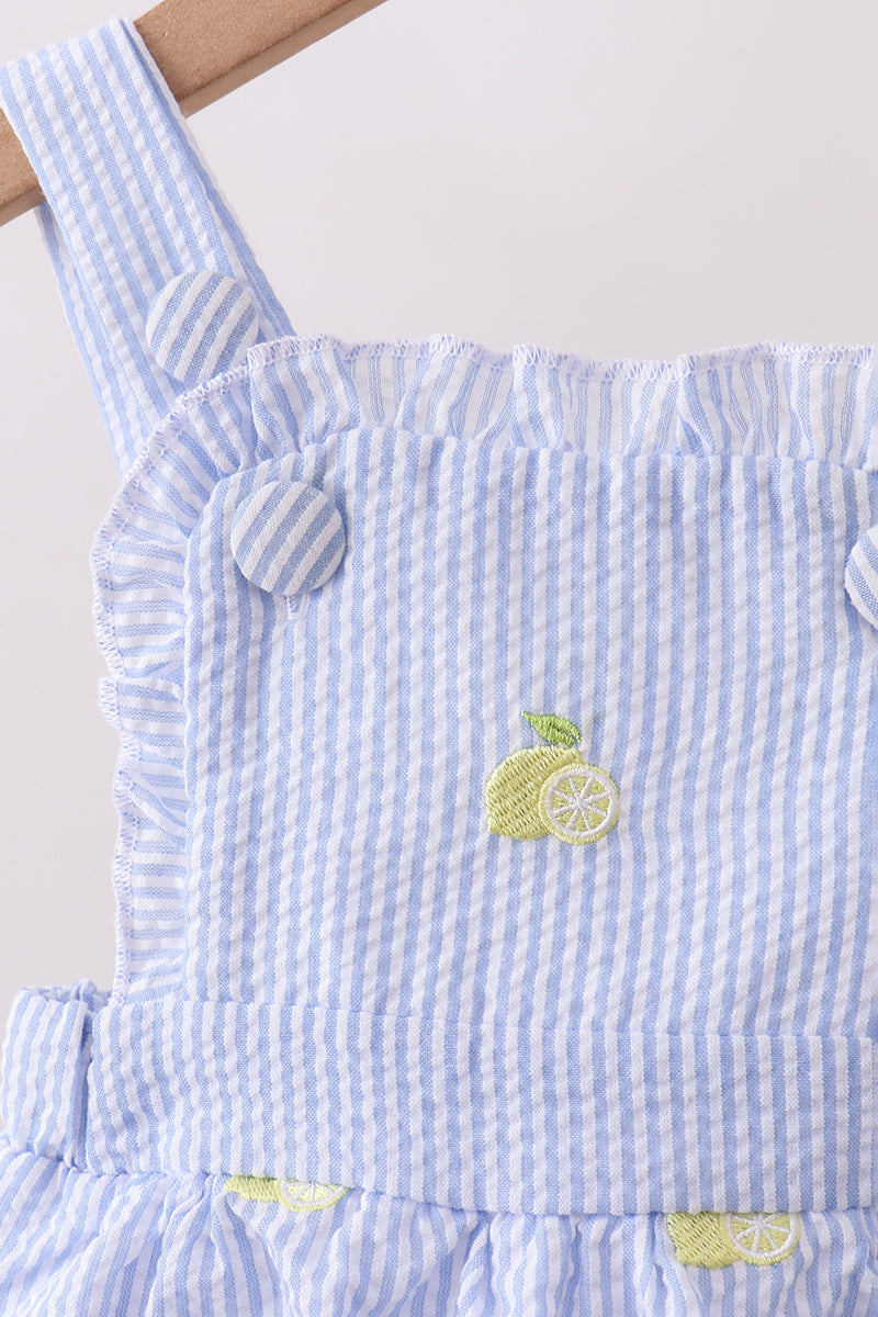 Blue stripe seersucker lemon embroidery ruffle bubble - Aaria Tees Aaria Tees
