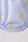Blue stripe seersucker lemon embroidery ruffle bubble - Aaria Tees Aaria Tees