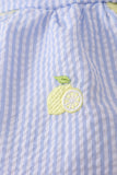 Blue stripe seersucker lemon embroidery ruffle bubble - Aaria Tees Aaria Tees