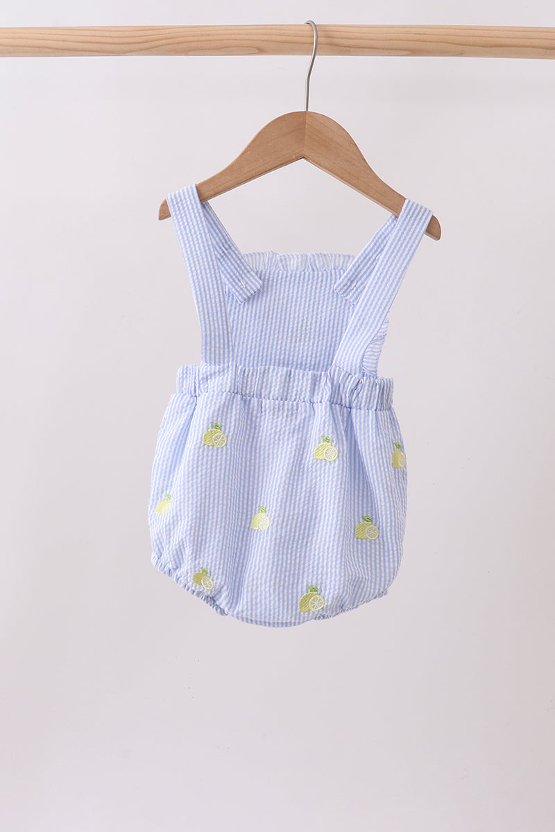 Blue stripe seersucker lemon embroidery ruffle bubble - Aaria Tees Aaria Tees