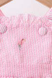 Pink stripe seersucker flamingo embroidery ruffle bubble - Aaria Tees Aaria Tees