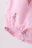 Pink stripe seersucker flamingo embroidery ruffle bubble - Aaria Tees Aaria Tees
