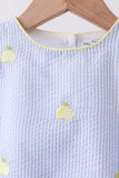 Blue stripe seersucker lemon embroidery scalloped bloomer set - Aaria Tees Aaria Tees