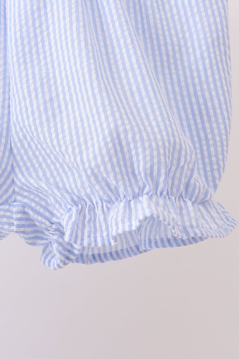 Blue stripe seersucker lemon embroidery scalloped bloomer set - Aaria Tees Aaria Tees