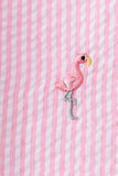 Pink stripe seersucker flamingo embroidery scalloped bloomer set - Aaria Tees Aaria Tees