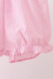 Pink stripe seersucker flamingo embroidery scalloped bloomer set - Aaria Tees Aaria Tees
