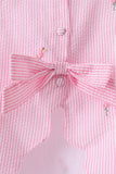 Pink stripe seersucker flamingo embroidery scalloped bloomer set - Aaria Tees Aaria Tees
