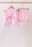 Pink stripe seersucker flamingo embroidery scalloped bloomer set - Aaria Tees Aaria Tees