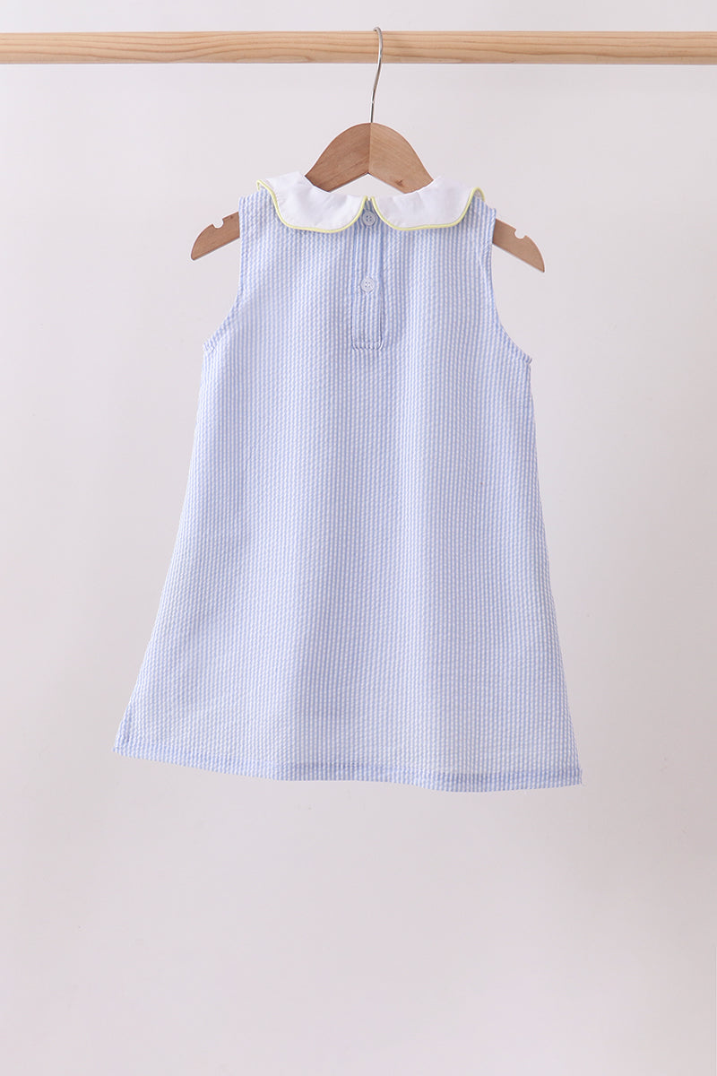 Blue stripe seersucker lemon applique dress - Aaria Tees Aaria Tees