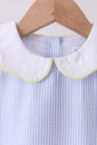 Blue stripe seersucker lemon applique dress - Aaria Tees Aaria Tees