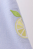 Blue stripe seersucker lemon applique dress - Aaria Tees Aaria Tees