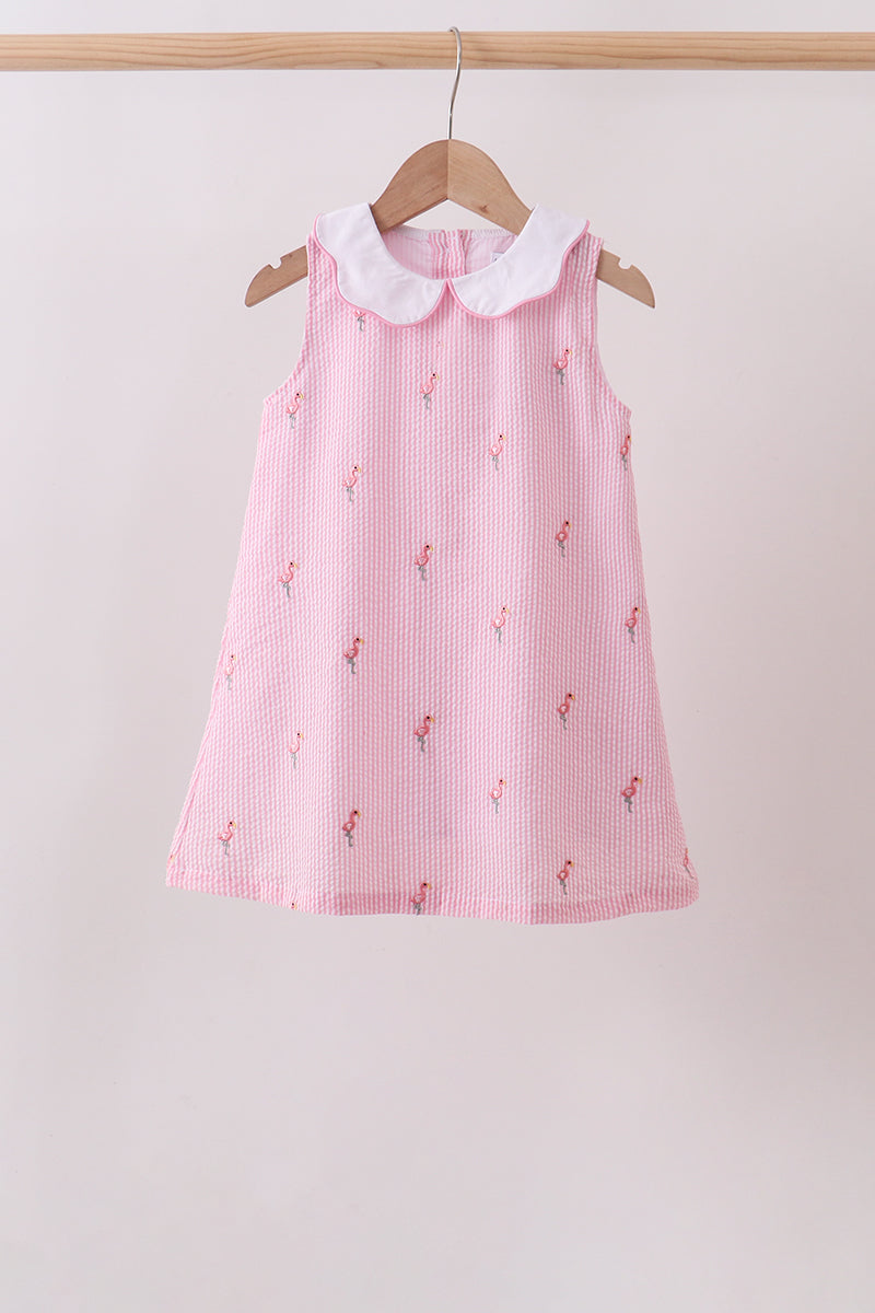 Pink stripe seersucker flamingo dress - Aaria Tees Aaria Tees
