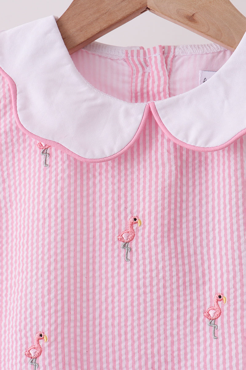 Pink stripe seersucker flamingo dress - Aaria Tees Aaria Tees
