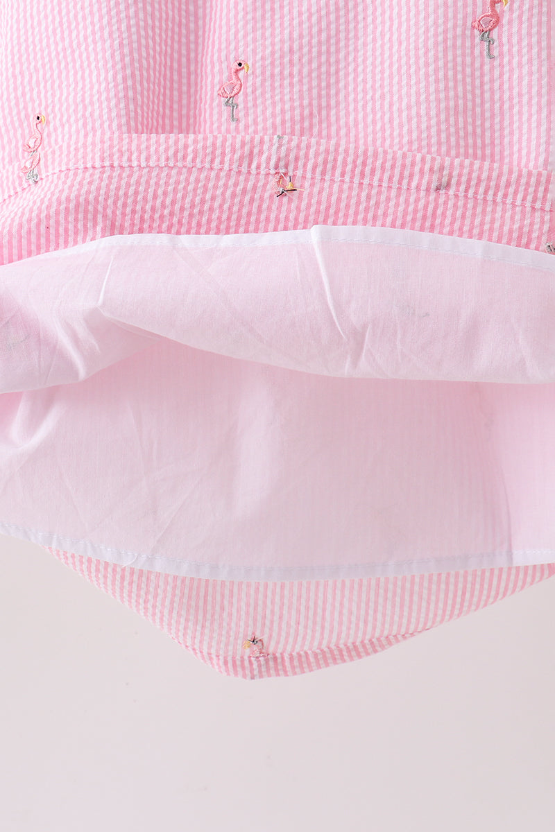 Pink stripe seersucker flamingo dress - Aaria Tees Aaria Tees