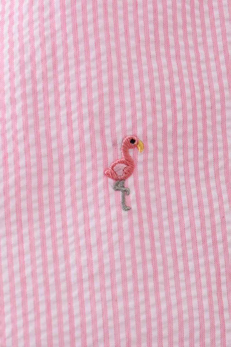 Pink stripe seersucker flamingo dress - Aaria Tees Aaria Tees