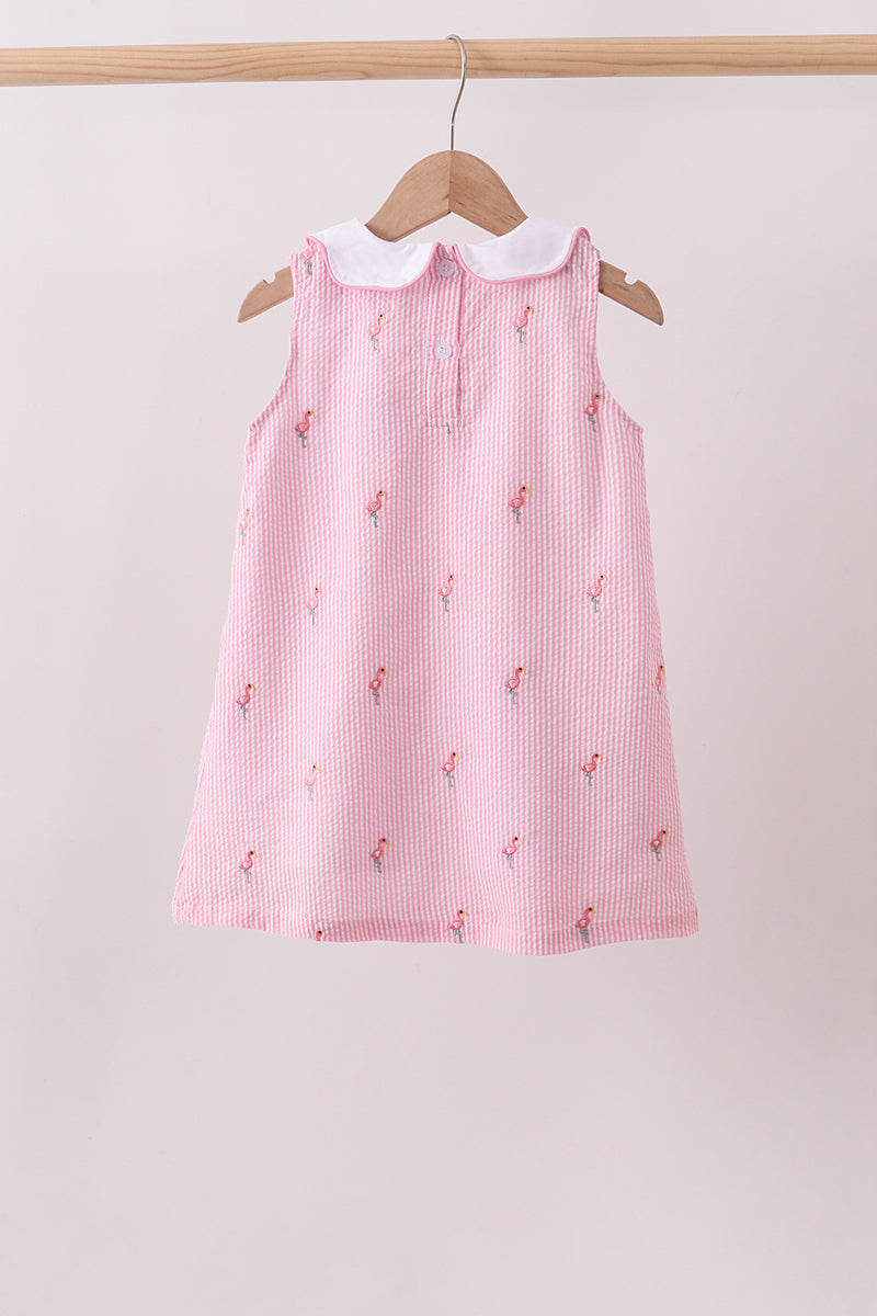 Pink stripe seersucker flamingo dress - Aaria Tees Aaria Tees
