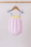 Pink stripe seersucker bow bubble - Aaria Tees Aaria Tees
