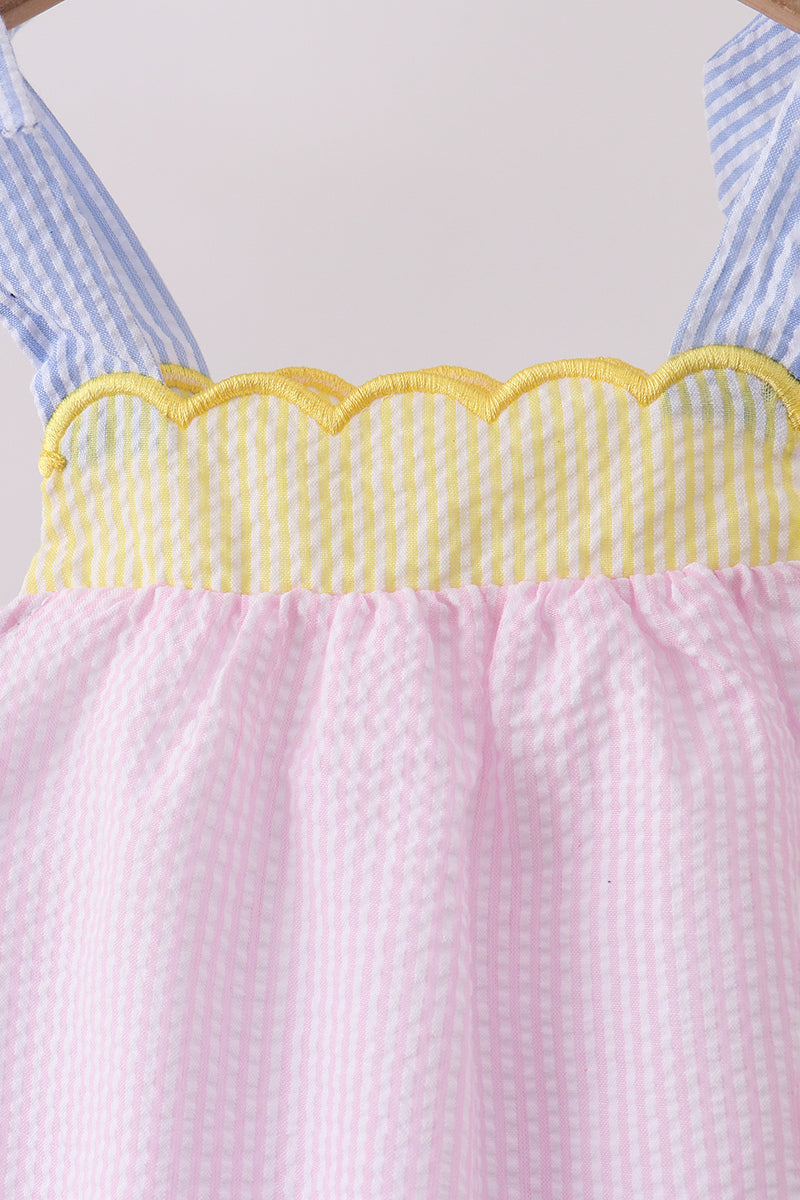 Pink stripe seersucker bow bubble - Aaria Tees Aaria Tees