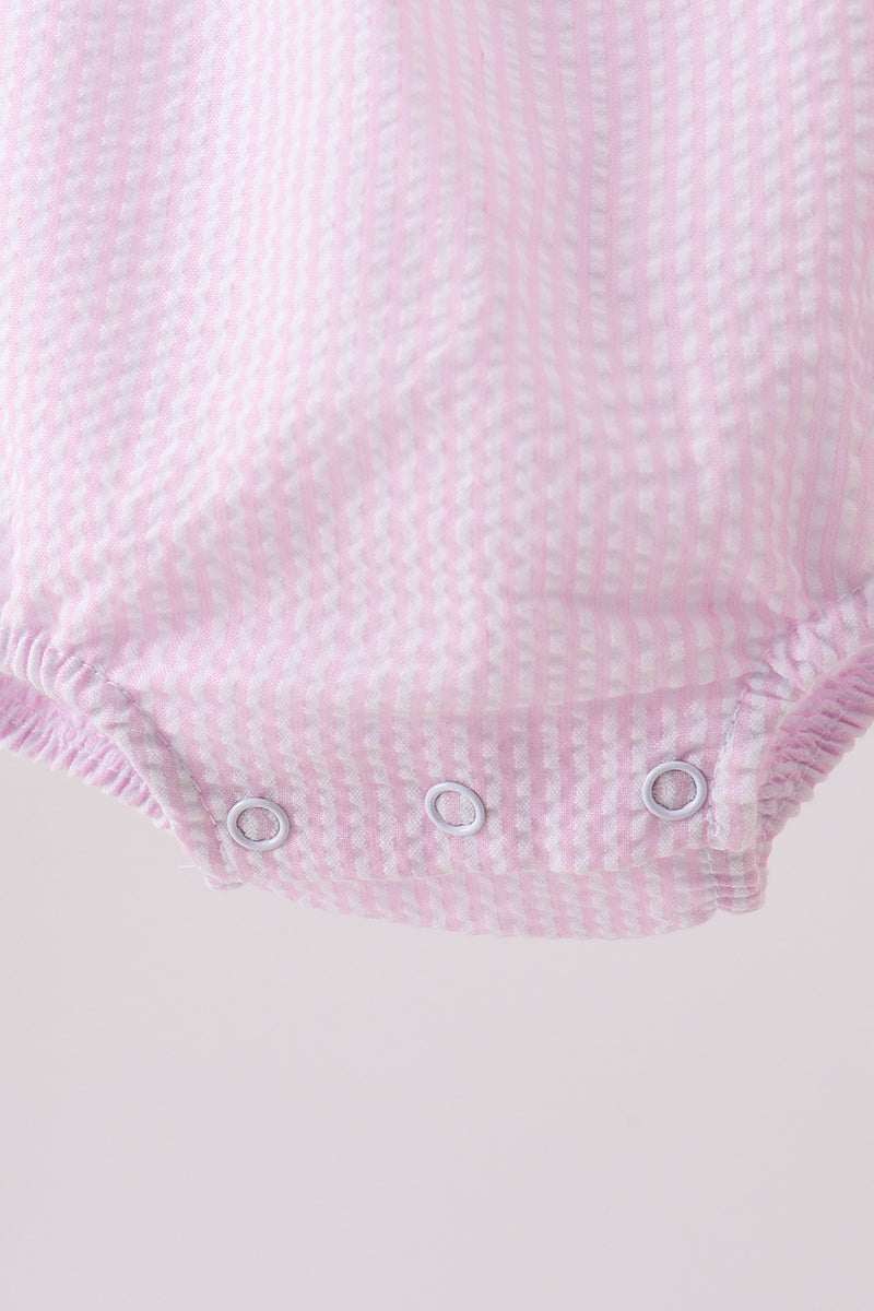 Pink stripe seersucker bow bubble - Aaria Tees Aaria Tees