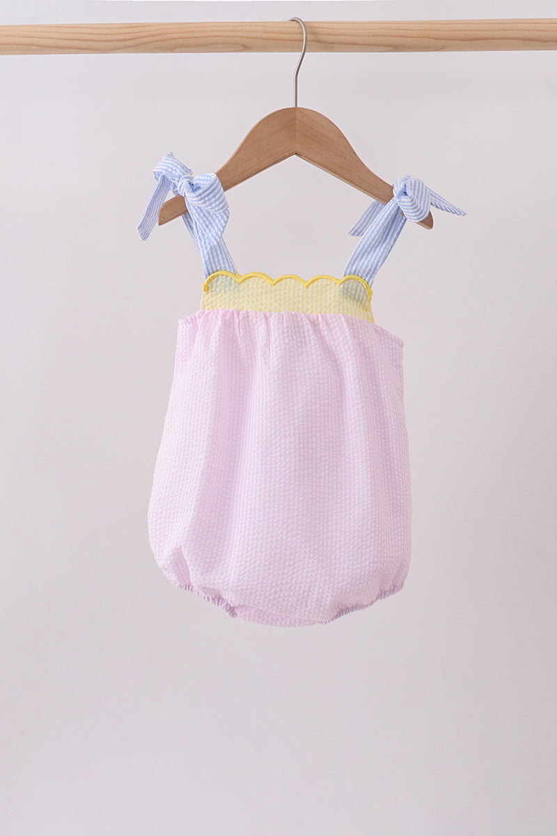 Pink stripe seersucker bow bubble - Aaria Tees Aaria Tees