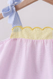 Pink stripe seersucker bow ruffle shorts set - Aaria Tees Aaria Tees