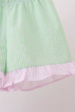 Pink stripe seersucker bow ruffle shorts set - Aaria Tees Aaria Tees