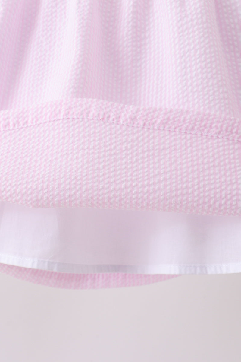 Pink stripe seersucker bow ruffle shorts set - Aaria Tees Aaria Tees