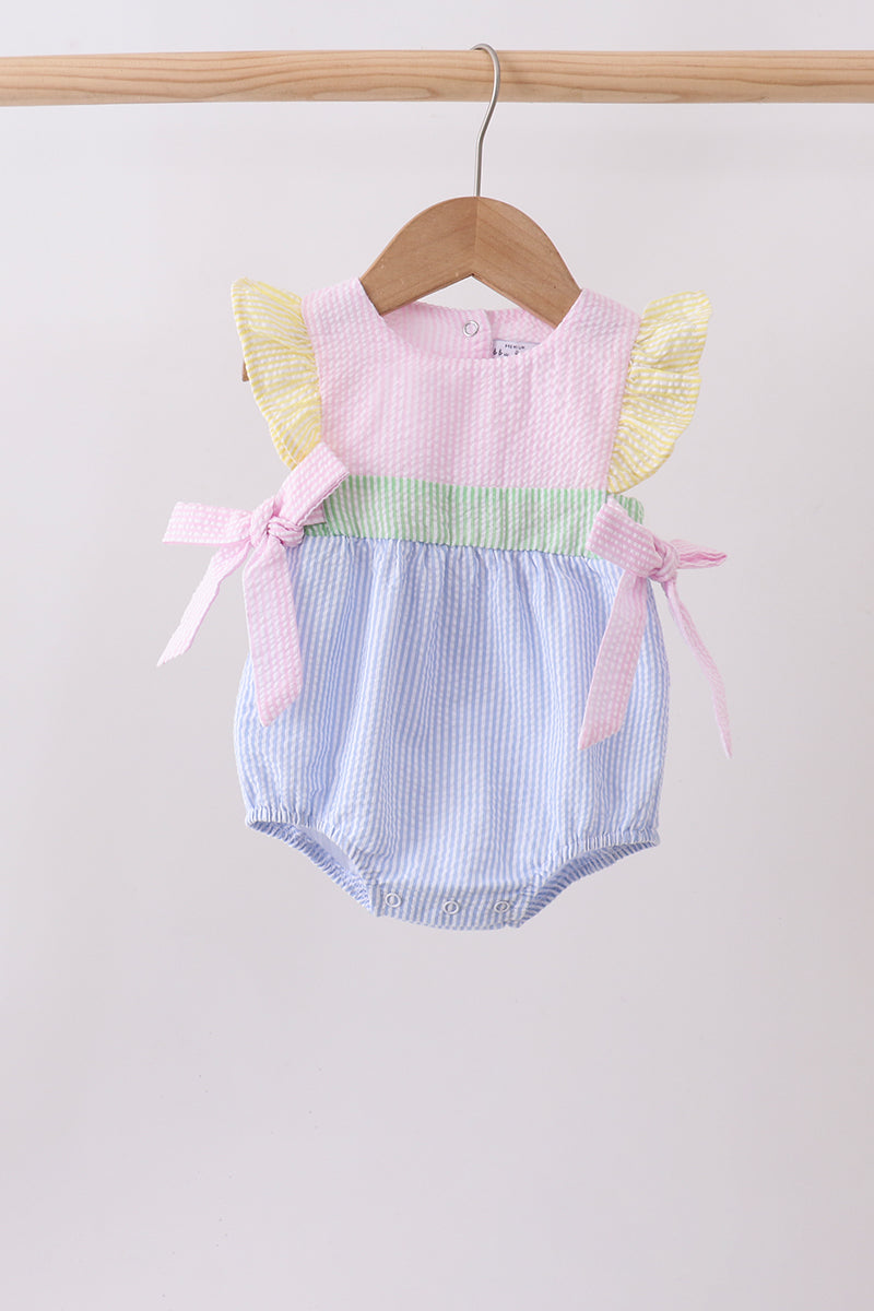 Pink&blue seersucker ruffle bubble - Aaria Tees